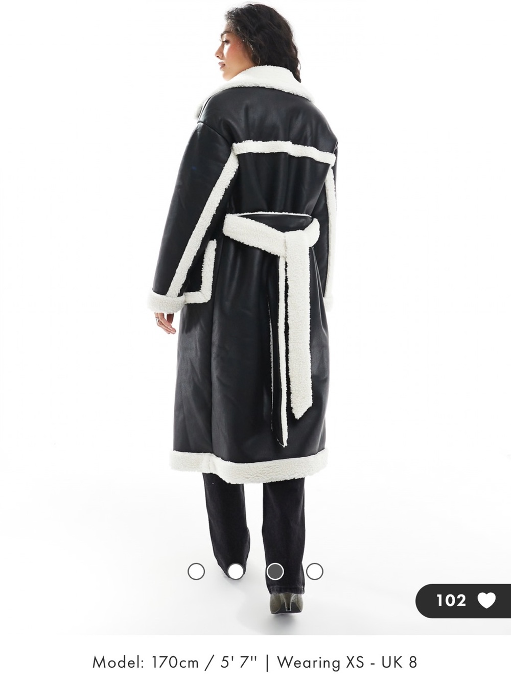 Wednesdays Girl belted faux shearling midaxi coat in black and white